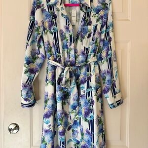 Jcrew Floral Long-Sleeve Midi Dress with Belt